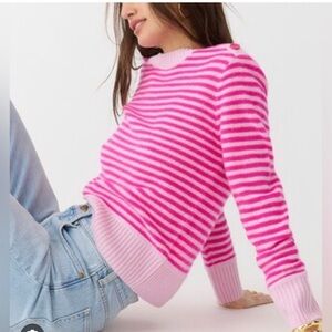 J.Crew Relaxed Fit Crewneck Sweater in Cupcake Fuchsia Stripe